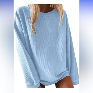 Blue Oversized Ribbed Long Sleeve